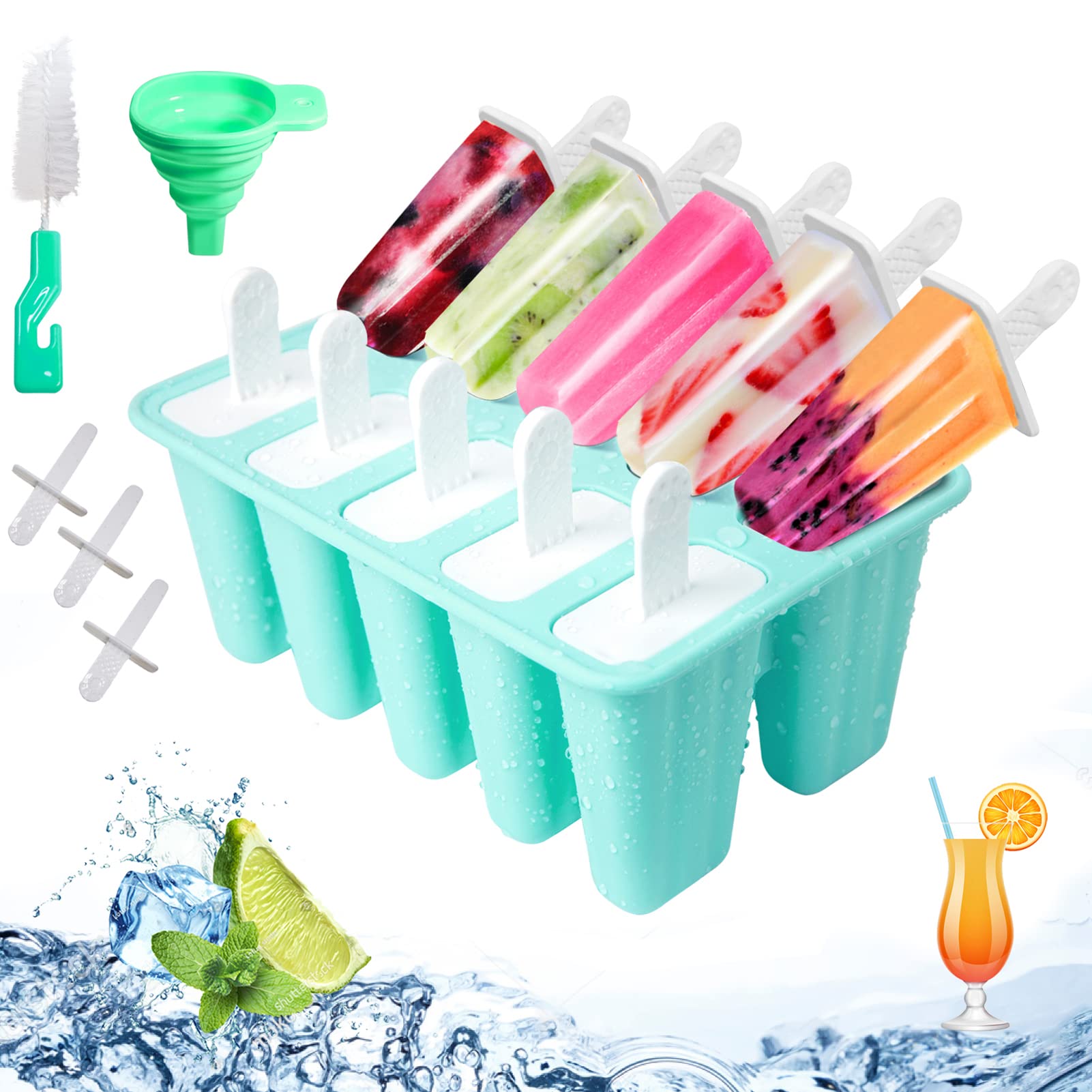 BPA-Free Silicone Popsicle Molds Set - Reusable Homemade Ice Cream & Ice Pop Makers with Sticks, Funnel & Cleaning Brush - Perfect for Summer Treats, Kids Snacks & Party Desserts
