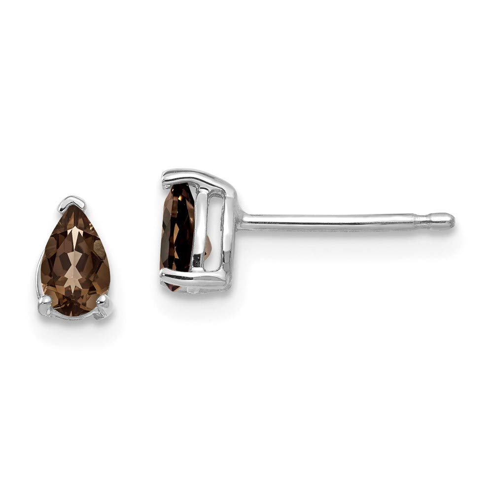 14K White Gold 5x3mm Pear Cut Chocolate Brown Smoky Quartz Stud Earrings for Women - Elegant Everyday Jewelry Gift for Birthday, Anniversary & Special Occasions