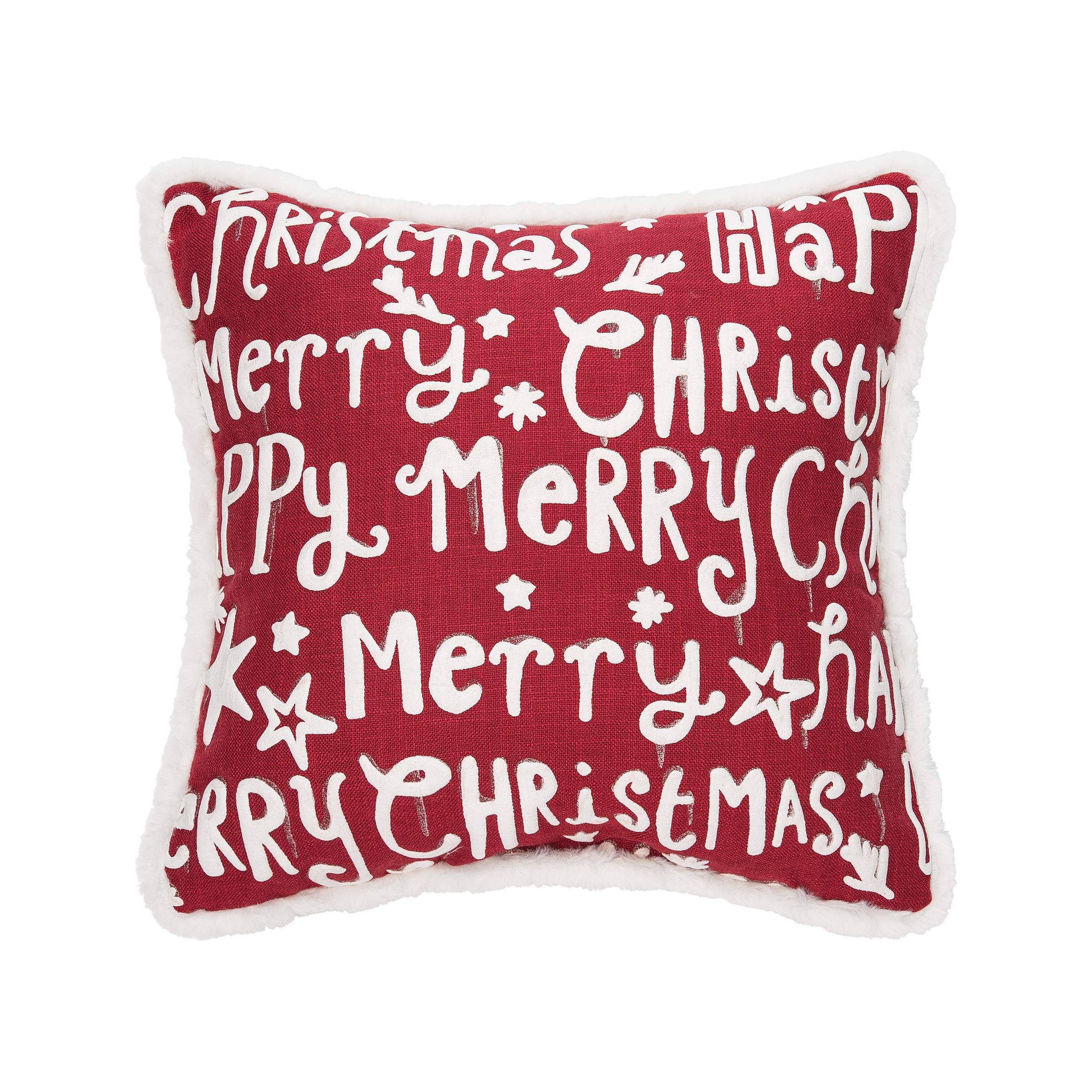 C&F Home 18x18 Inch Merry Christmas Embroidered Throw Pillow - Festive Holiday Decor for Sofa, Couch or Bed - Red & White Seasonal Home Decoration (Perfect for Living Room, Bedroom & Christmas Party Decor)