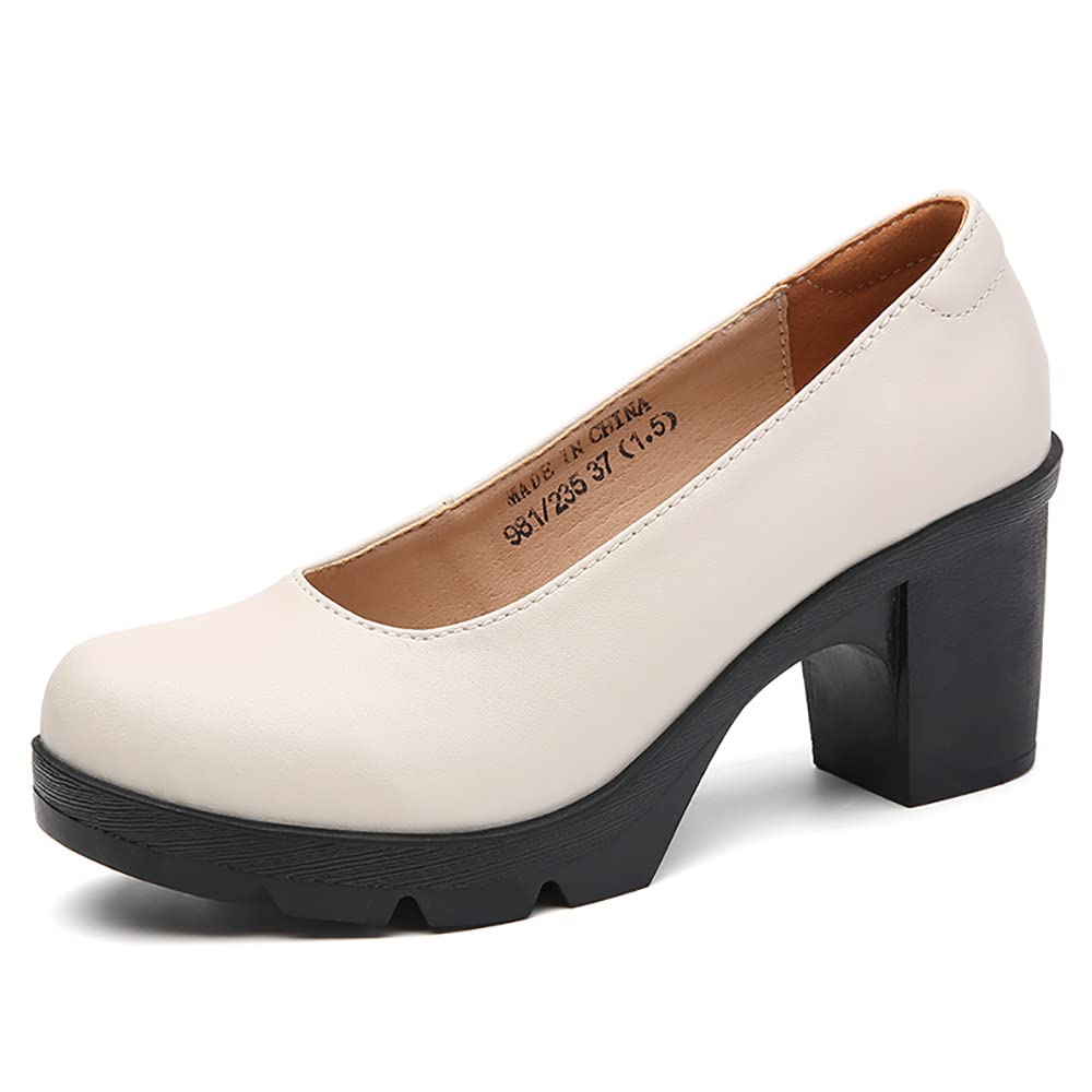 YING LAN Women's Leather Oxford Shoes - Round Toe Platform Mid Heel Dress Pumps for Women | Comfortable Walking Shoes for Office, Wedding & Formal Occasions | Perfect for Business Attire, Professional Work & Special Events