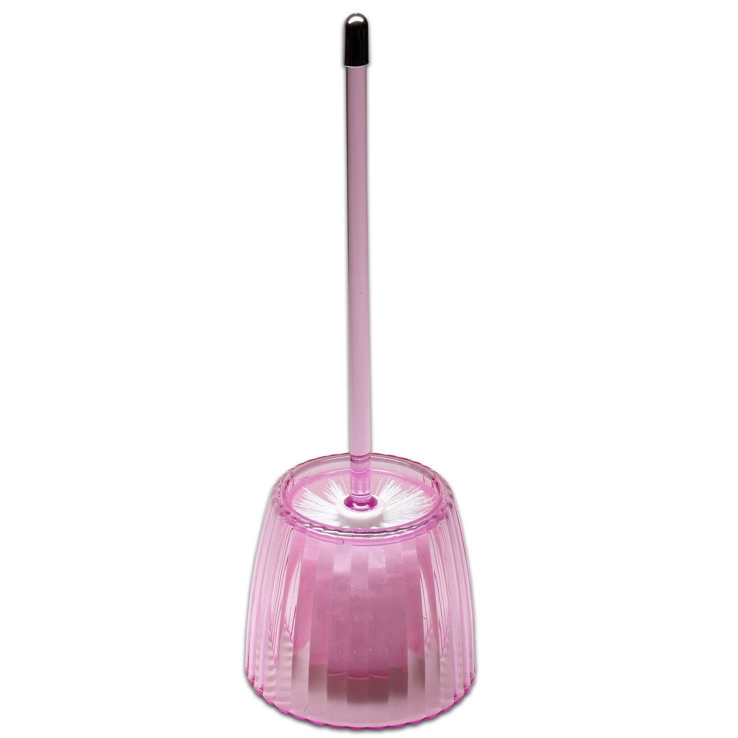 Sweet Home Collection Ribbed Acrylic Bathroom Set - Durable & Scratch Resistant Modern Toilet Bowl Brush in Pink | Perfect for Contemporary Bathrooms, Guest Suites & Apartment Living