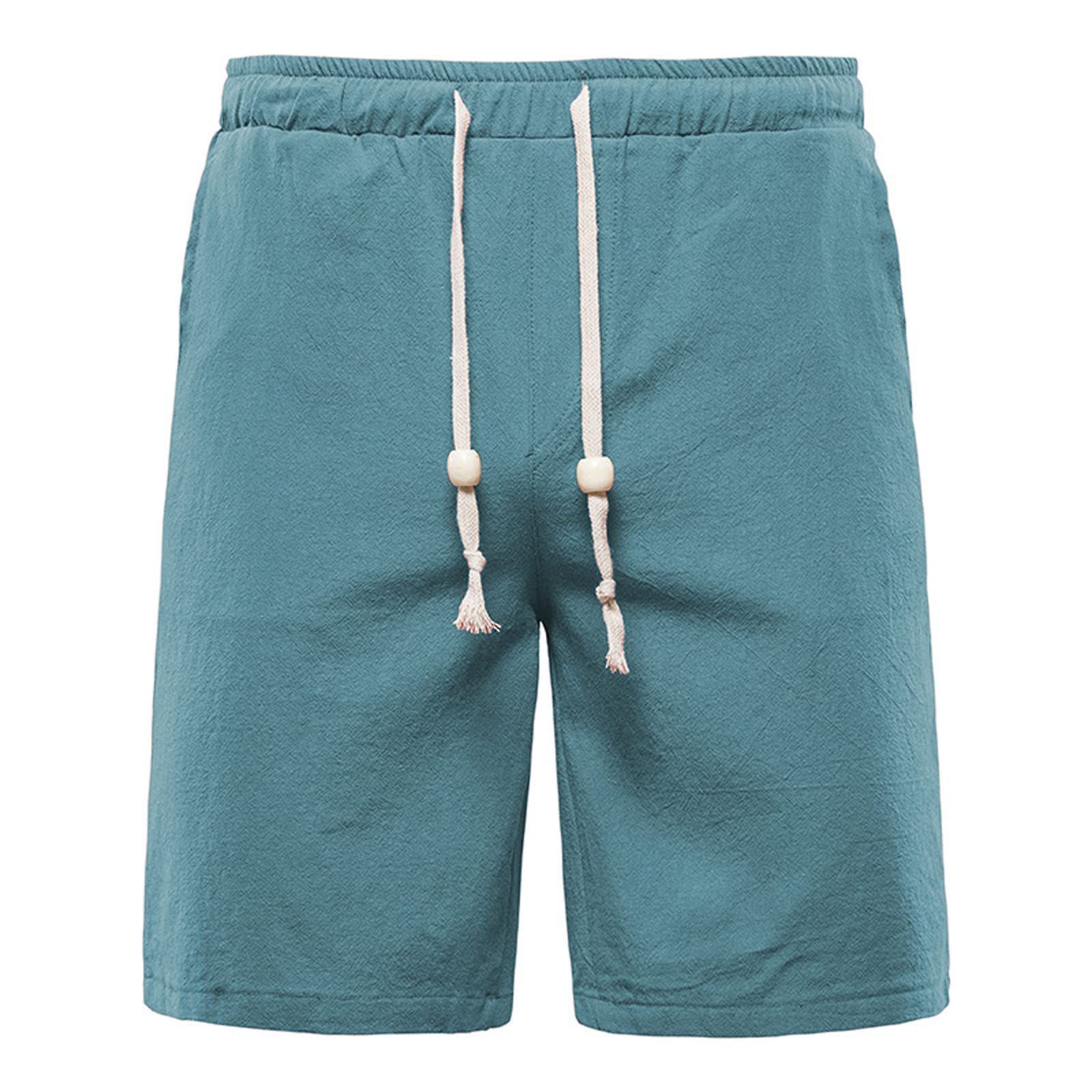 Men's Cotton Linen Shorts - Summer Casual Drawstring Elastic Waist Workout Shorts with Pockets | Comfortable Breathable Lounge & Gym Wear for Outdoor Activities