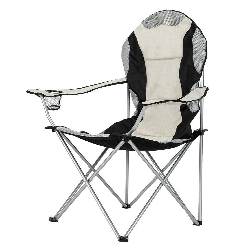 **Portable Folding Camping Chair - Lightweight Outdoor Chair for Camping, Fishing, Hiking & Picnics - Durable & Comfortable with Cup Holder - Perfect for Backyard, Beach, Patio & Travel (Black/Gray)**