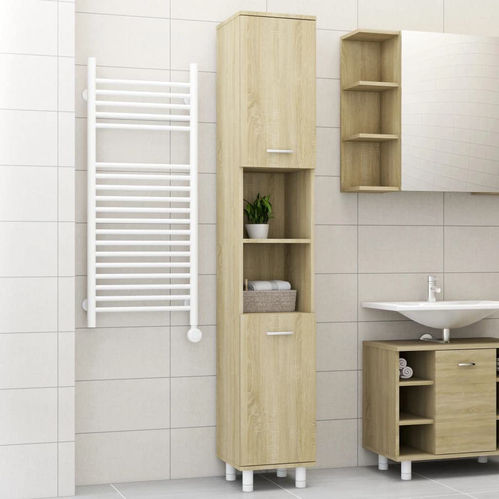 Sonoma Oak Free-Standing Corner Storage Cabinet - 11.8x11.8x70.5 Inches Chipboard Bathroom & Kitchen Organizer for Medicine, Office Supplies & Home Decor | Perfect for Small Spaces, Apartments & Clutter Control