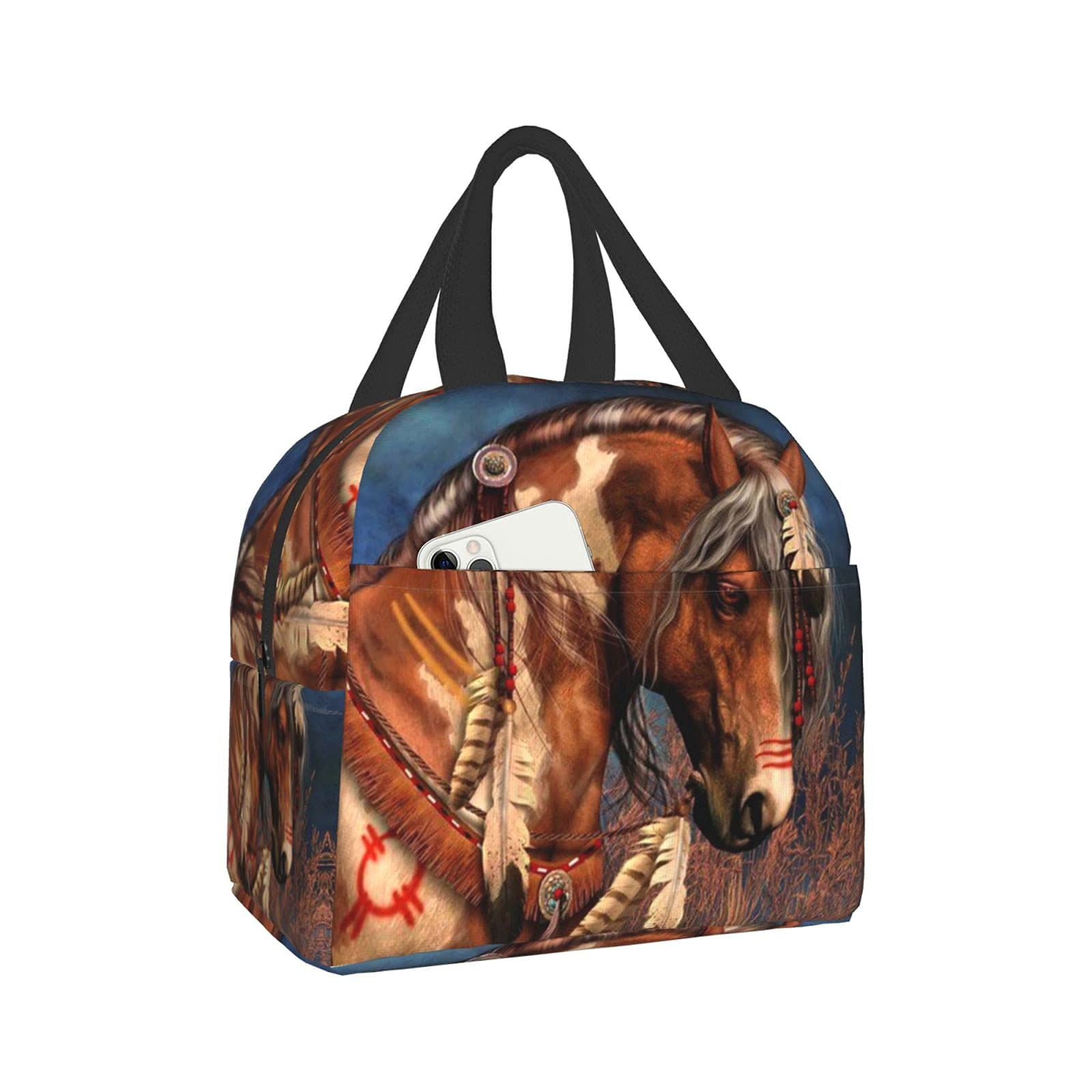 Insulated Native American Horse Lunch Bag - Thermal Cooler Tote for Women & Men - Perfect for Picnic, Beach, Boating, Fishing & Work