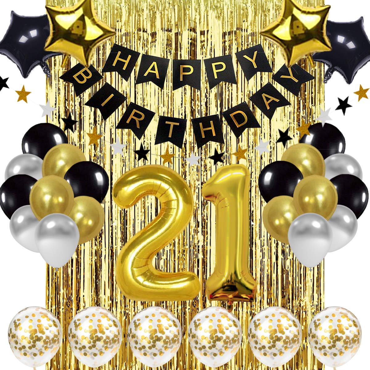 Black and Gold 21st Birthday Decorations Set - Happy Birthday Banner, Number 21 Balloons & Party Supplies for 21 Years Old Celebration | Perfect for Adult Birthday Parties, Milestone Decorations & Photo Backdrops