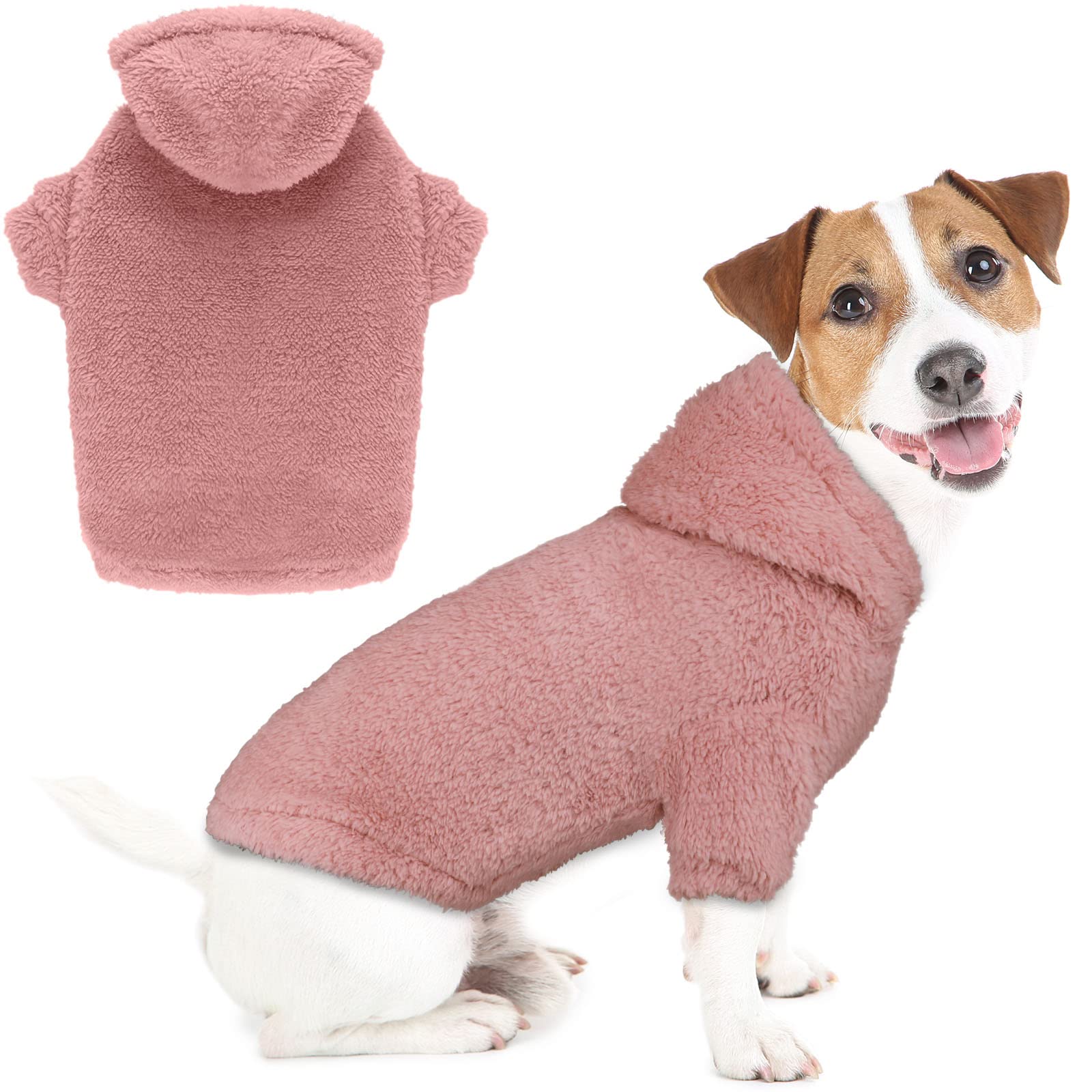 Soft Cozy Fleece Hooded Dog Sweater for Medium Dogs - Warm Fuzzy Dog Hoodie, Pink, Perfect for Winter Walks & Indoor Comfort