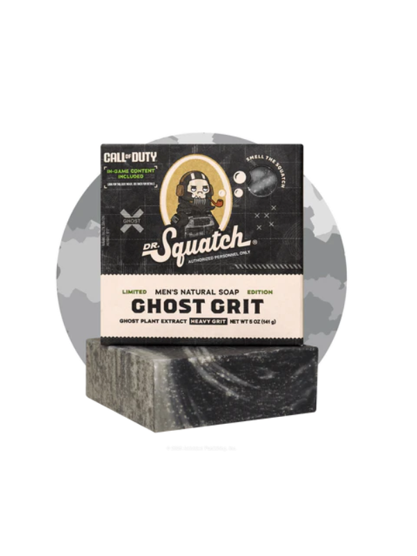 Dr. Squatch Ghost Grit Bar Soap - Natural Exfoliating Soap for Men with Grit, Pine Tar & Essential Oils - Perfect for Shower, Gym & Outdoor Adventures
