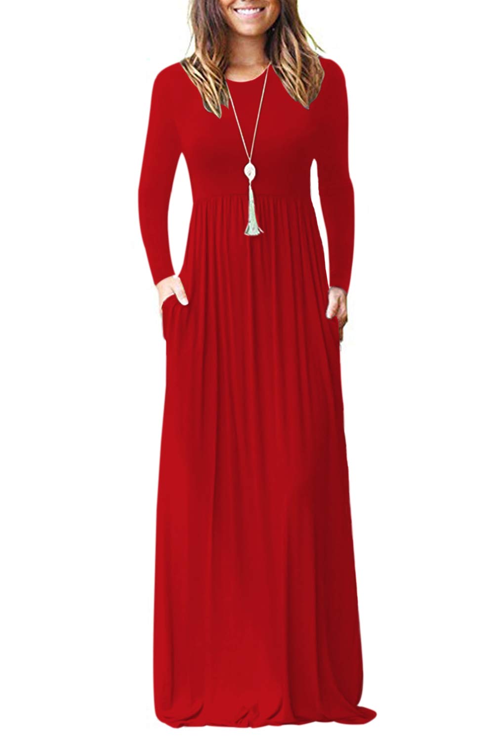MISFAY Women's Long Sleeve Maxi Dress - Loose Fit Casual Plain Long Dress with Pockets | Perfect for Everyday Wear, Beach Cover Up & Vacation Outfits