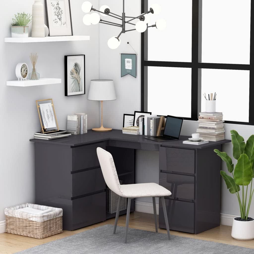 L-Shaped Computer Desk with Drawers & Shelves - Sturdy Home Office Workstation for Small Spaces (57.1