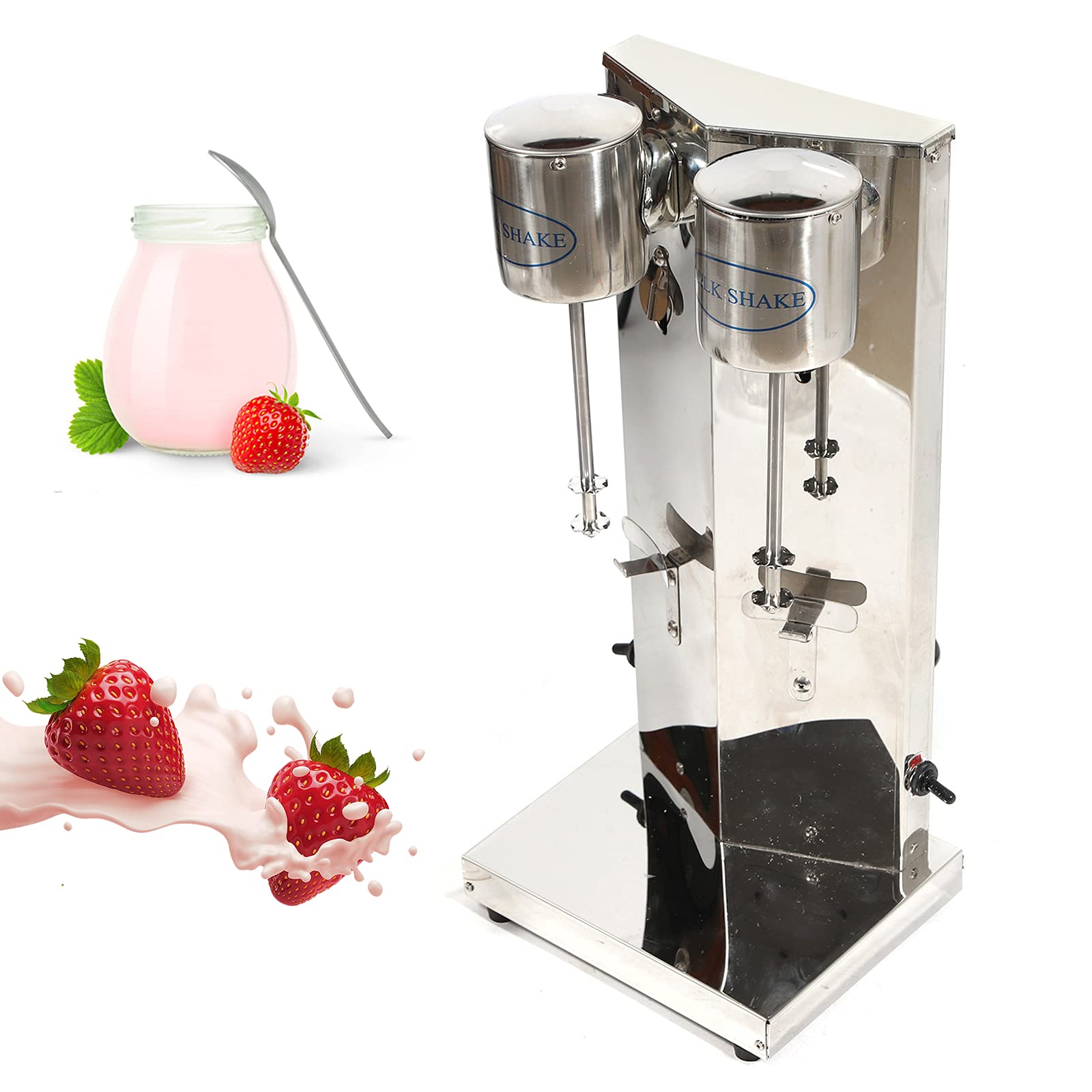 Professional Stainless Steel Electric Milk Shaker & Cocktail Mixer - 18000r/min Double Head Blender with 650ml Cups for Protein Shakes, Smoothies & Bar Drinks - Perfect for Home Gym, Kitchen & Bartending Use