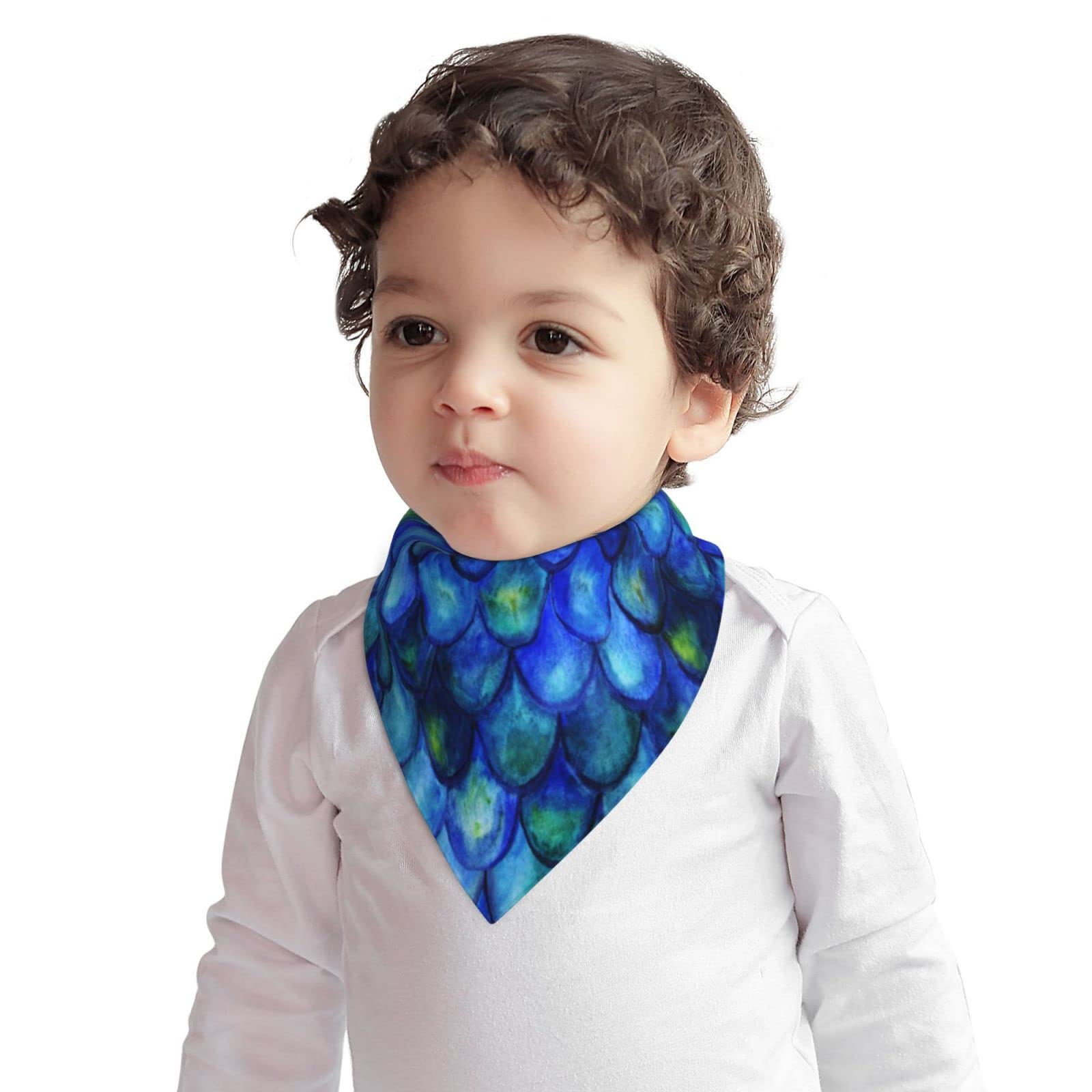 Waterproof Cotton Baby Bibs - Soft Drool Bibs for Teething & Feeding - Blue Fish Scale Design - Perfect for Mealtime, Playtime & Travel
