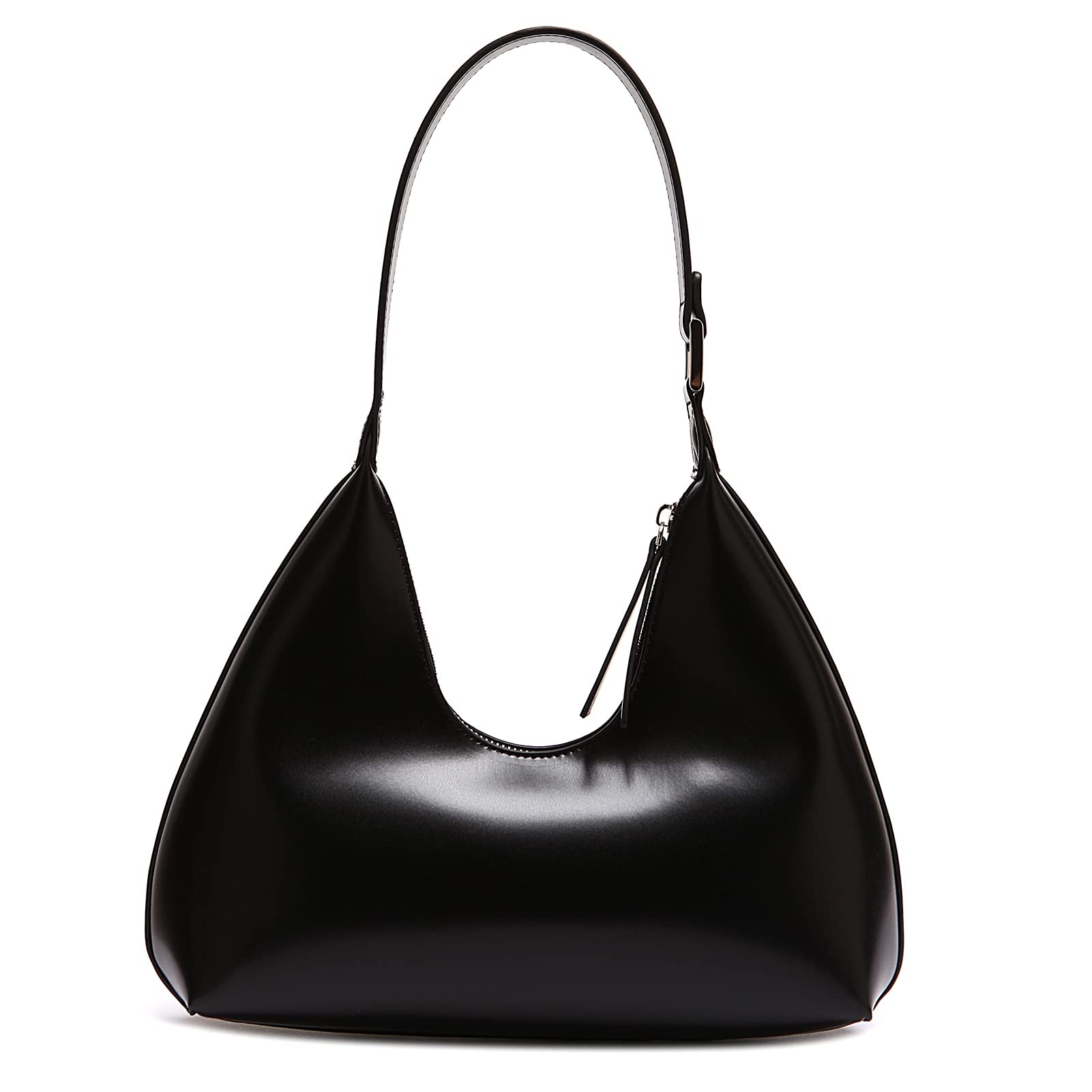 Stylish Leather Shoulder Bag for Women - Black & White Crescent Purse | Fashionable Crossbody Handbag for Work, Travel & Daily Use