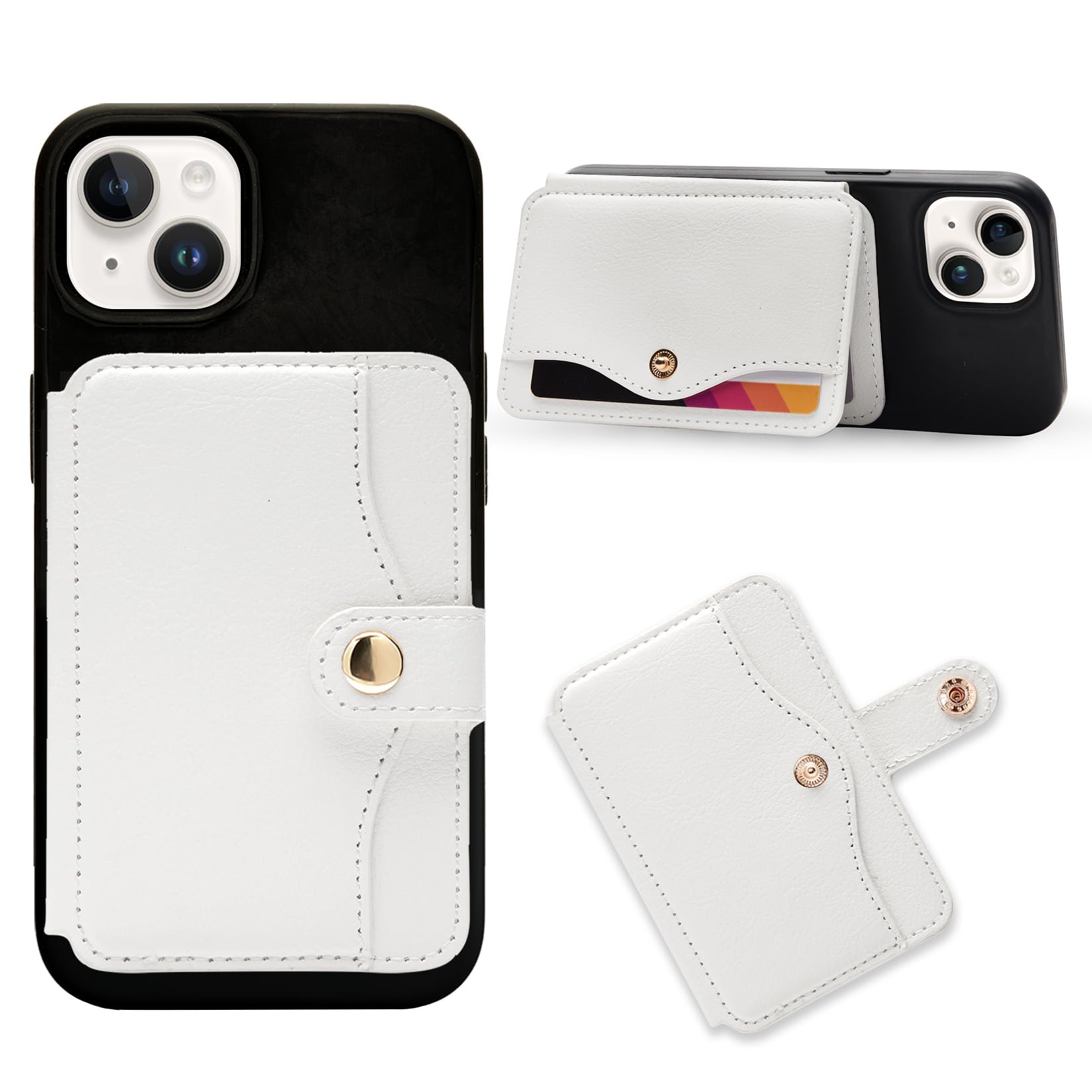 M-Plateau Stick On Phone Wallet - Slim Leather Card Holder with Snap Closure for Most Smartphones (White) | Perfect for Contactless Payments, ID Storage & Everyday Essentials While On-The-Go