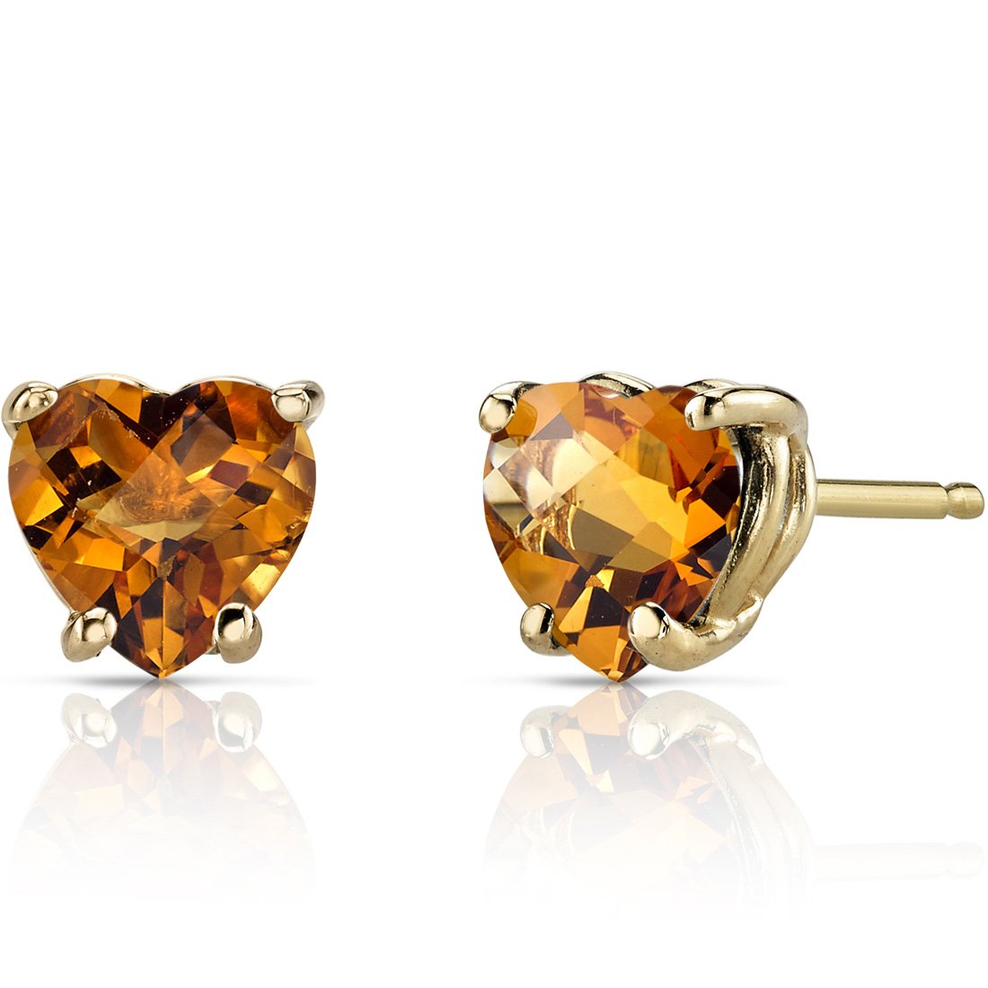 14K Yellow Gold Citrine Heart Stud Earrings for Women - Genuine 6mm Gemstone Solitaire Studs (1.50 Carats) - November Birthstone Jewelry Gift - Perfect for Birthdays, Anniversaries & Everyday Elegance