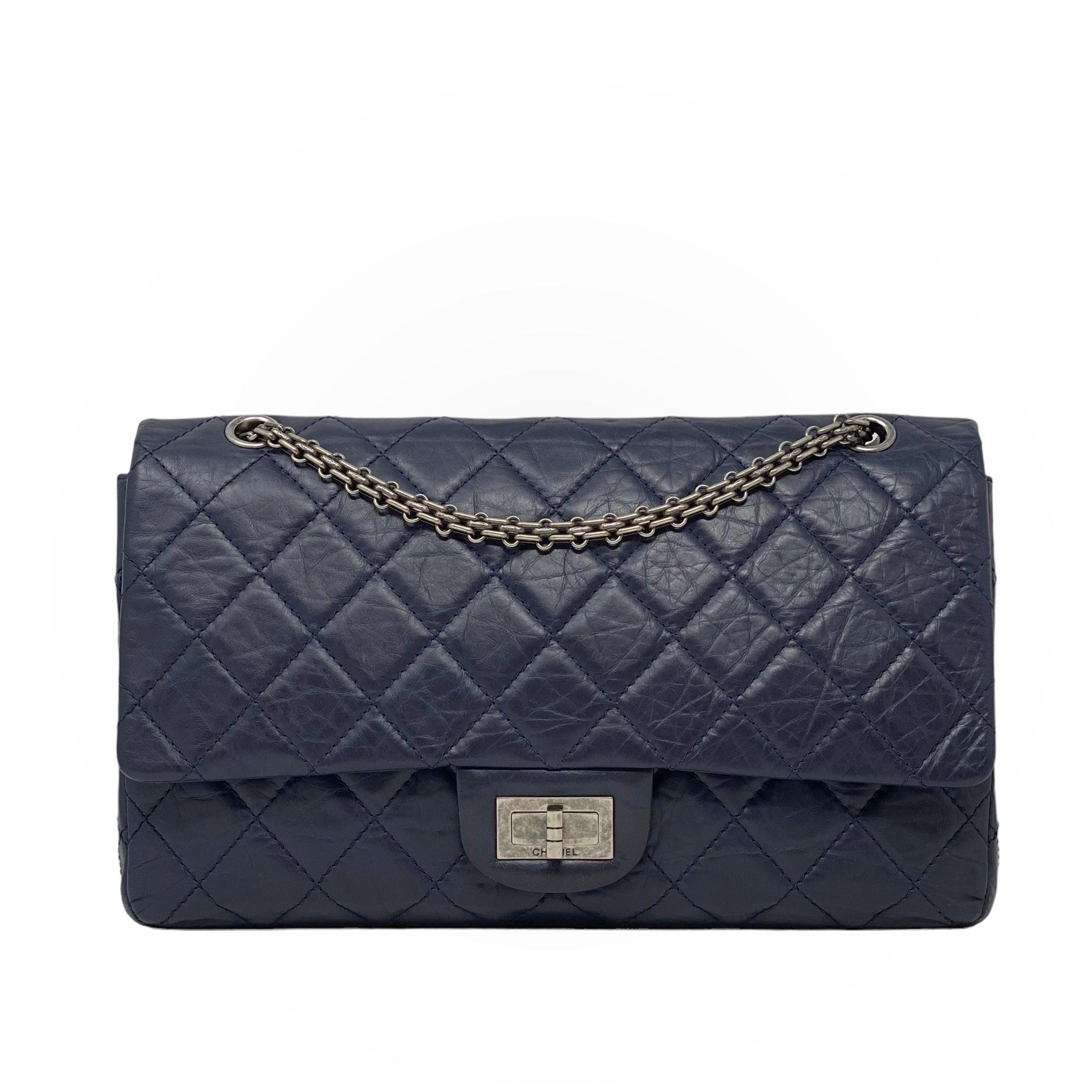 Chanel Navy Crinkled Calfskin 2.55 Reissue 227 Flap Bag - Luxury Designer Handbag for Women, Perfect for Evening Events & Special Occasions