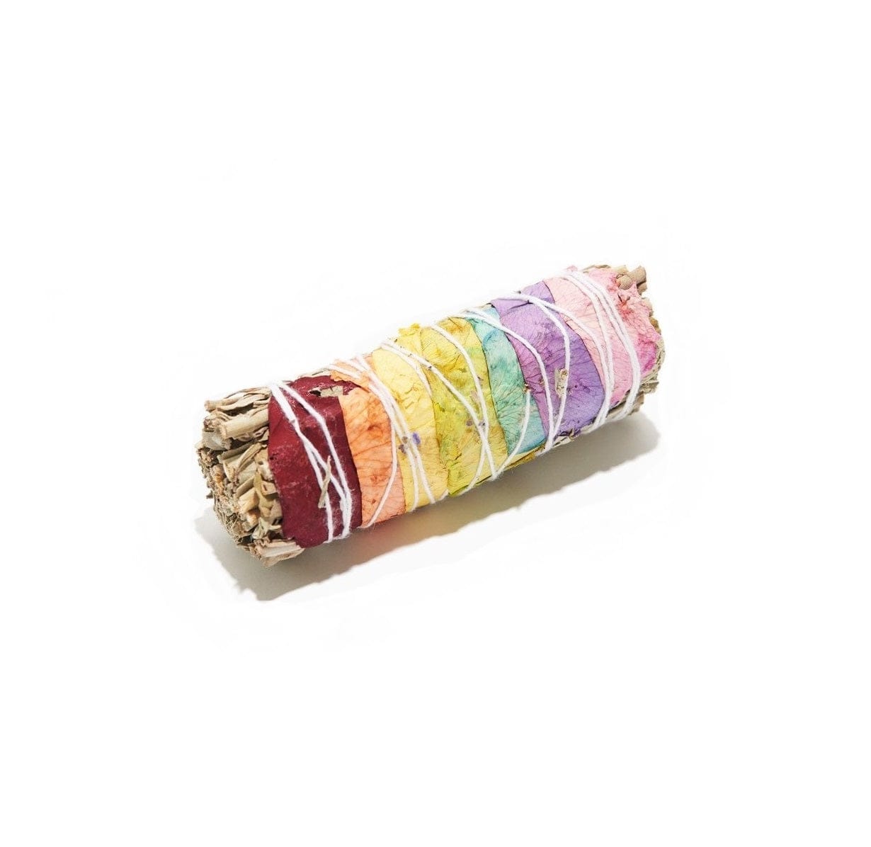 Chakra Rainbow Rose Petal Sage Wand - Spiritual Cleansing & Healing Tool for Meditation, Yoga & Energy Clearing
