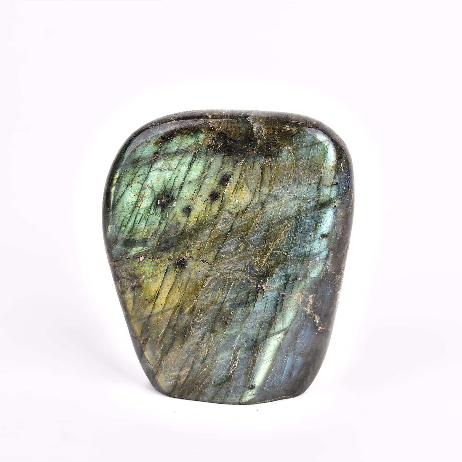 JIC Gem Class 1 Labradorite Palm Stone - Polished Healing Crystal Worry Stone for Anxiety & Stress Relief (1.8-2lb) - Perfect for Meditation, Reiki, and Emotional Balance