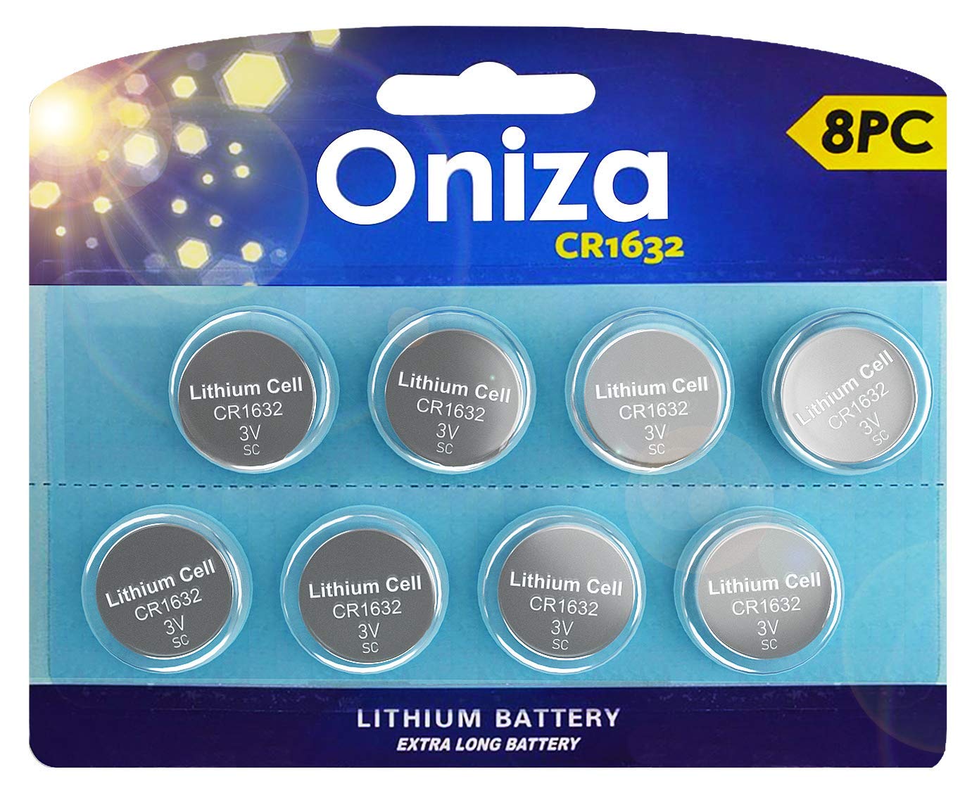 Oniza CR1632 3V Lithium Coin Battery (8 Pack) - Long Lasting Button Cell for Watches, Key Fobs, Remote Controls & Medical Devices - Perfect Replacement for Car Keys, Calculators & Small Electronics