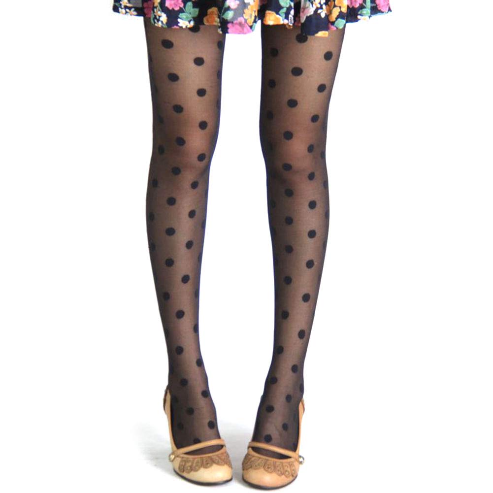 Leikance Women's Vintage Polka Dot Lace Pantyhose - Sexy Black Ultra Thin Mesh Stockings for Party, Date Night & Special Occasions