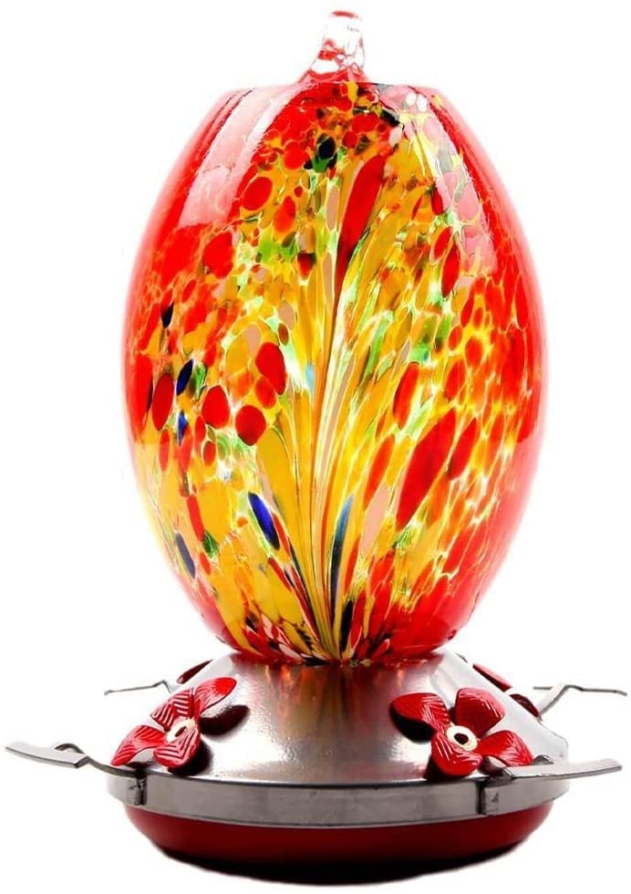 Clear Glass Hanging Bird Feeder for Outdoor Use - Stained Glass Design with Water Reservoir - Perfect for Garden, Patio, and Backyard Bird Watching (Color: A)