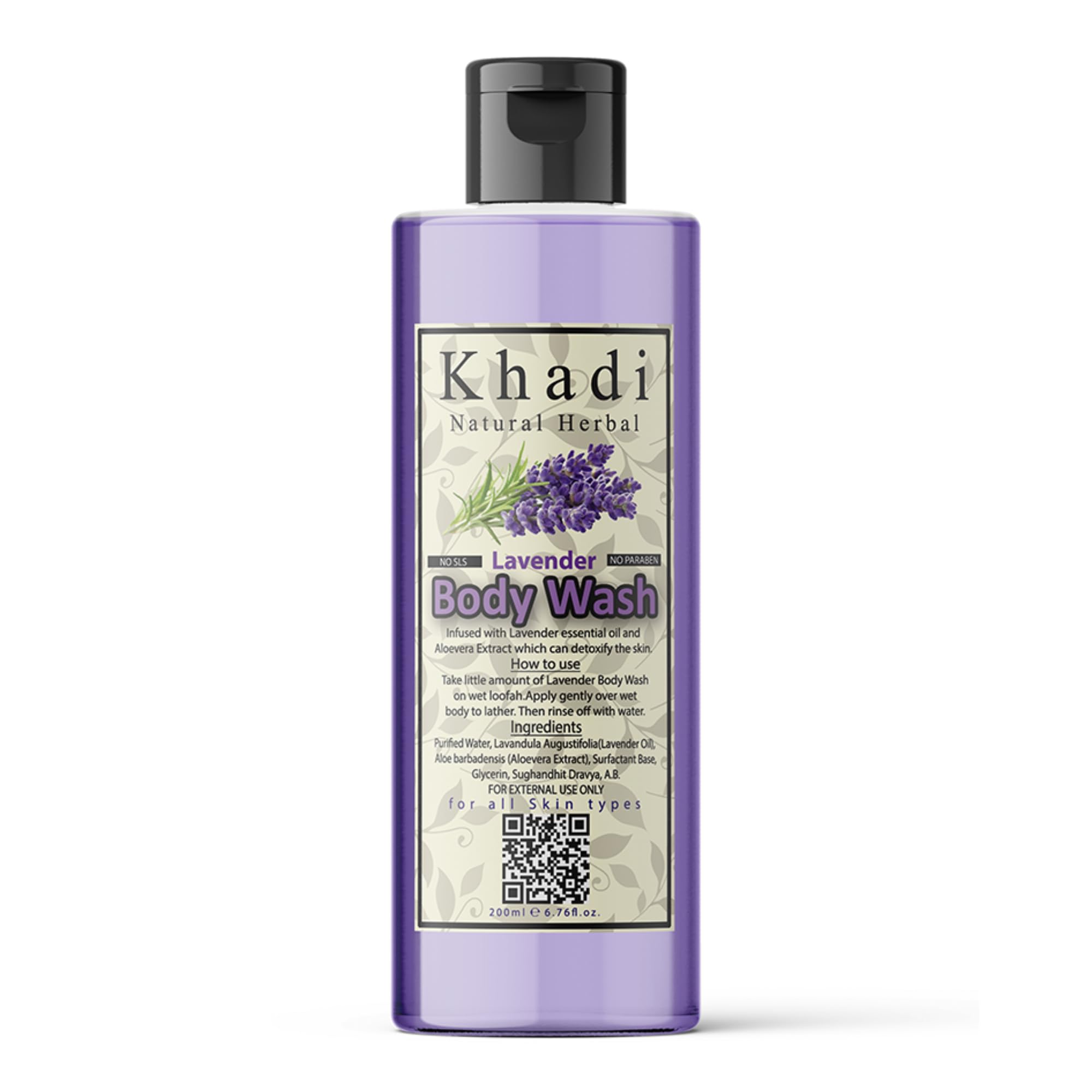 Khadi Natural Herbal Lavender Body Wash for Men & Women - 200ml | Hydrating & Moisturizing | Relaxing Aromatherapy for Stress Relief & Better Sleep