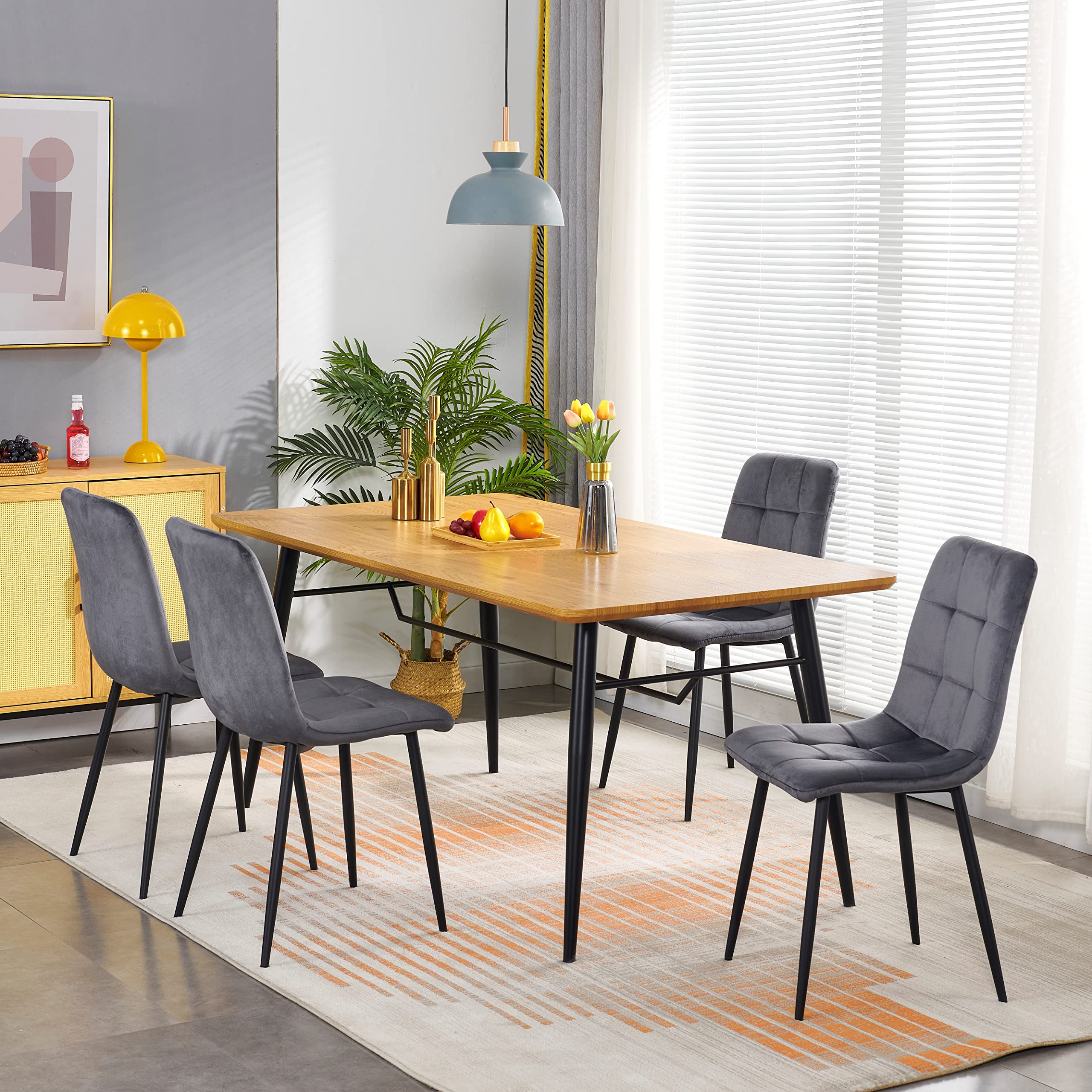 4-Piece Grey Velvet Upholstered Dining Chairs Set with Metal Legs - Modern Kitchen & Dining Room Accent Chairs for Home, Restaurant, and Office Use