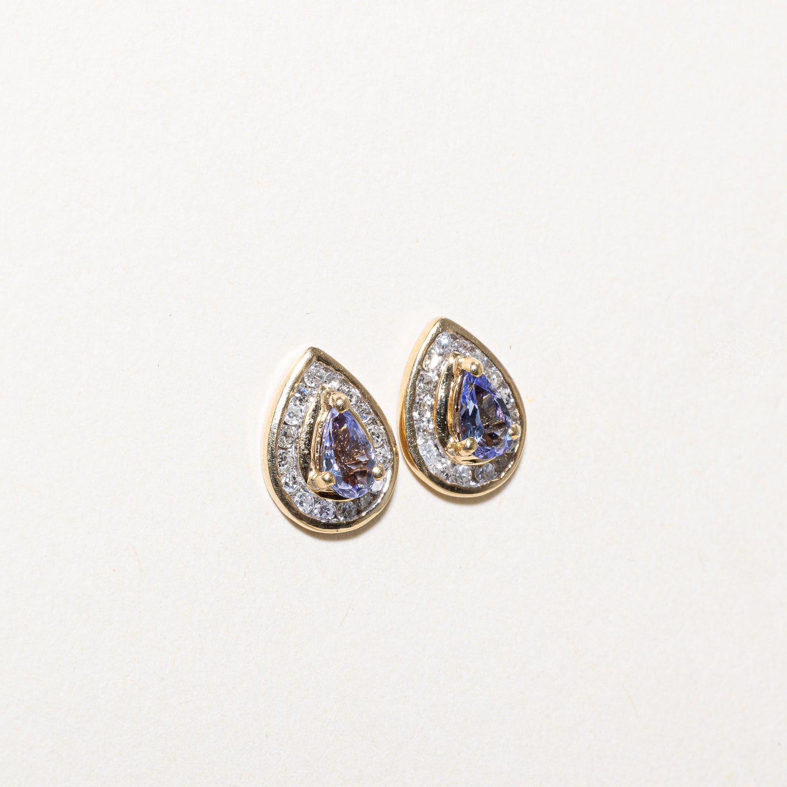 Pear Cut Tanzanite & Diamond Halo Stud Earrings | 0.46ctw Tanzanite & 0.16ctw Diamonds | 14K White Gold | Elegant Jewelry for Weddings, Anniversaries & Special Occasions