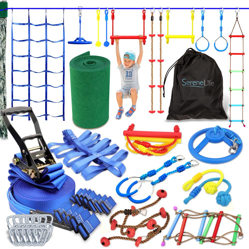Ninja Warrior Obstacle Course Set for Kids & Adults - Indoor/Outdoor Fitness Training Equipment for Home Gym, Backyard & Park Play - Complete Agility Training Kit for Strength, Balance & Coordination