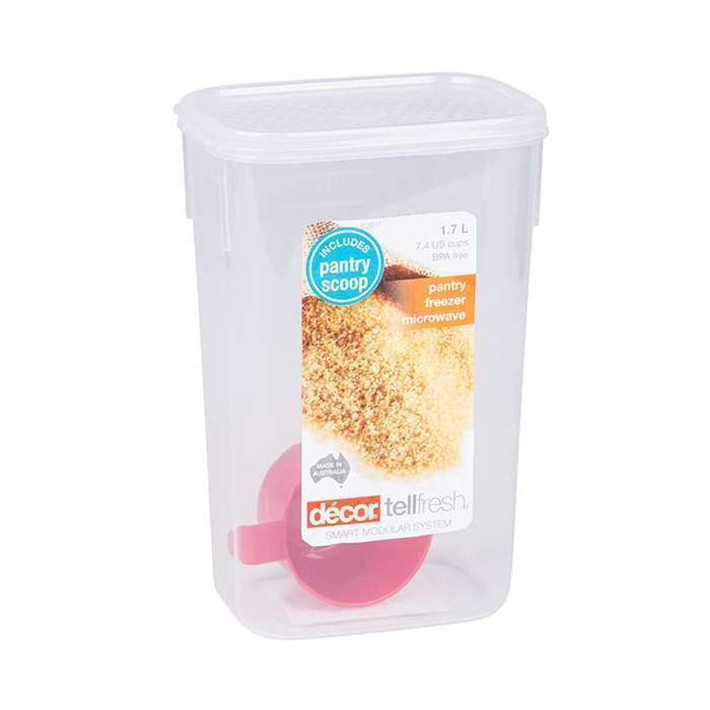 Decor Tellfresh Scoop 1.75L PVC Storage Box - Airtight Food Container for Kitchen Pantry Organization, Perfect for Storing Dry Goods, Snacks, and Pet Food - Ideal for Home, Office, and Camping Use