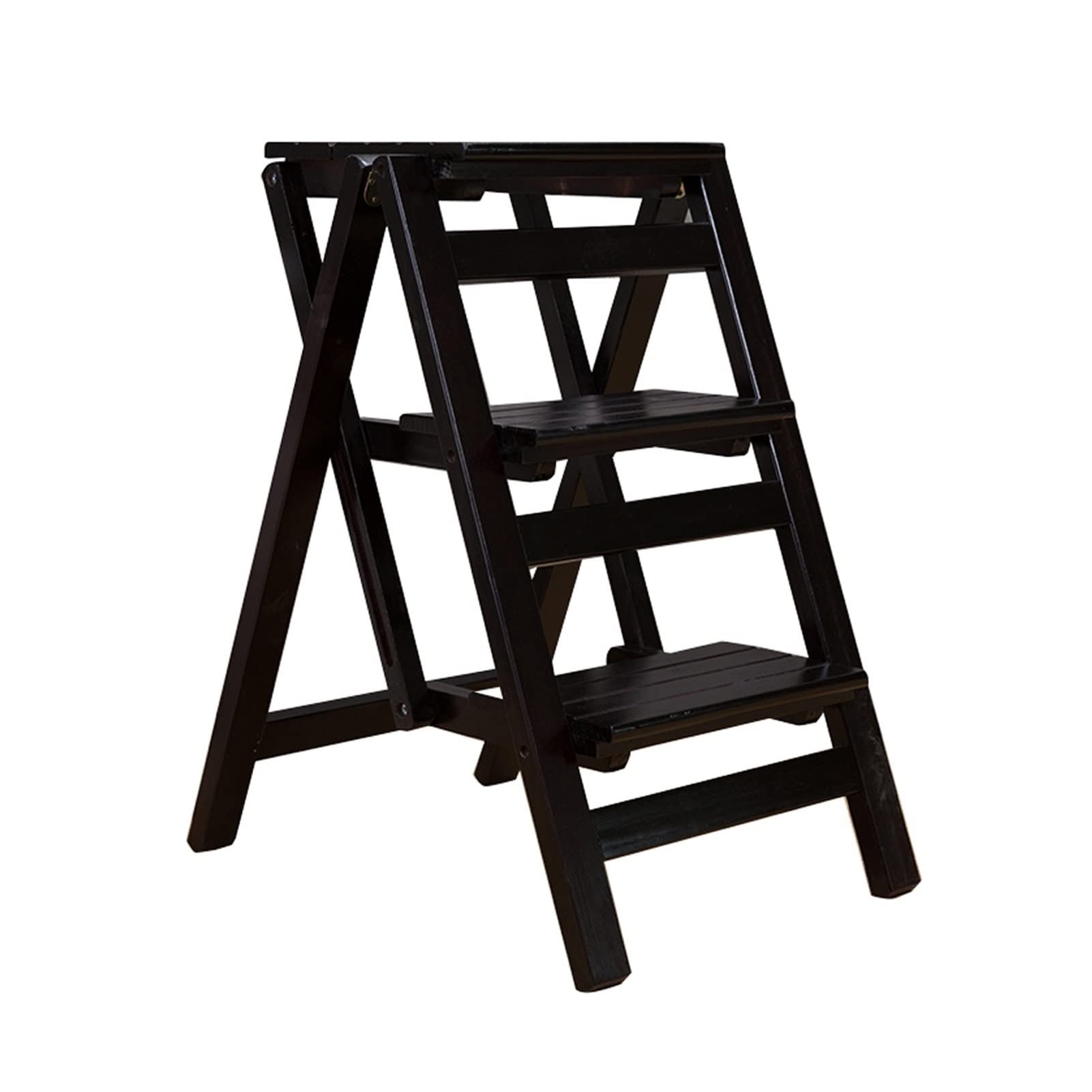 FADUNI 3 Step Wooden Folding Stool Ladder - Portable Step Stool for Home, Office, Kitchen - Black Walnut Foldable Step Ladder with Storage Shelf | Perfect for Reaching High Shelves, Changing Light Bulbs, and Organizing Spaces