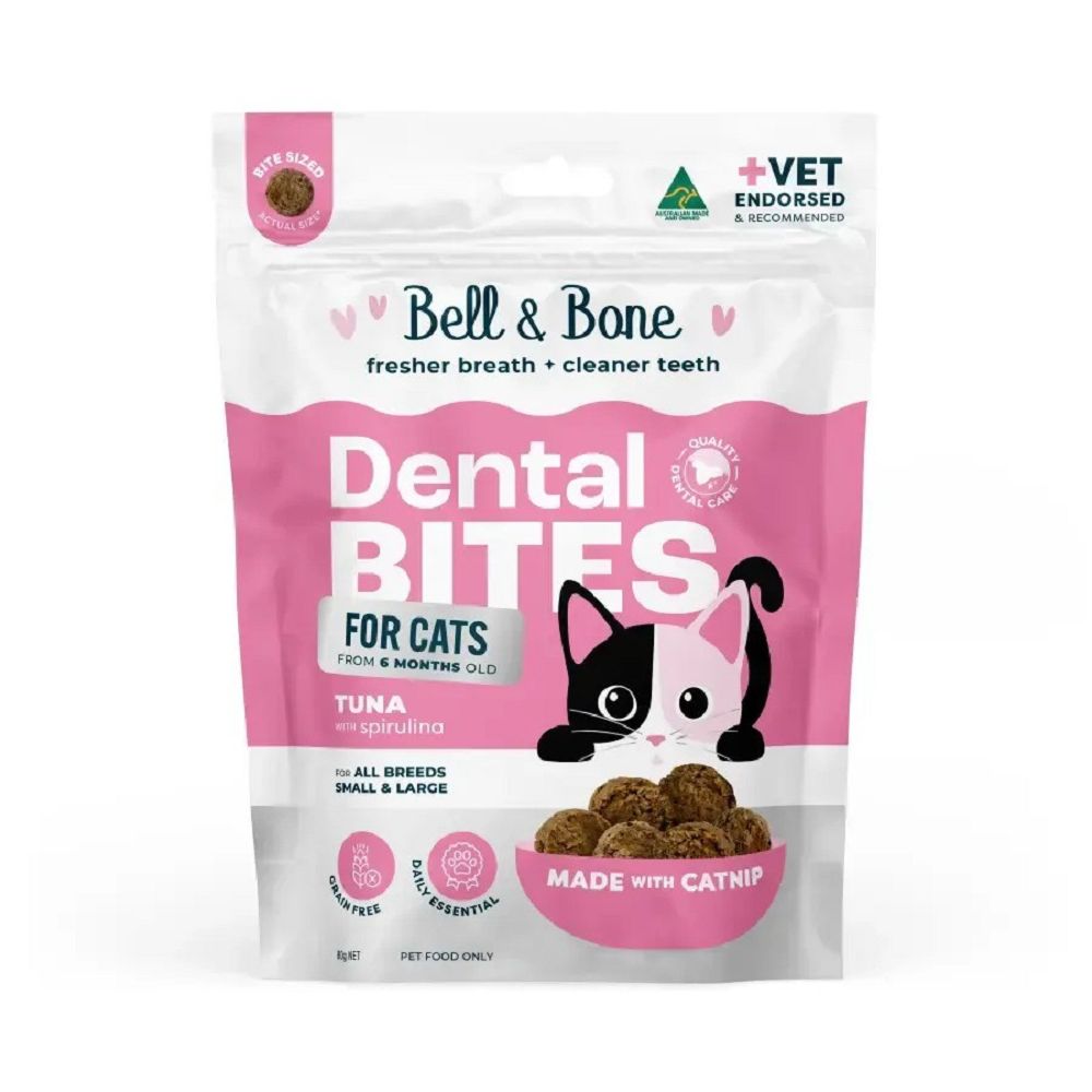 Bell & Bone Tuna with Spirulina Dental Bites for Cats - Natural Cat Teeth Cleaning Treats for Fresh Breath & Oral Health - Perfect for Daily Dental Care Routine