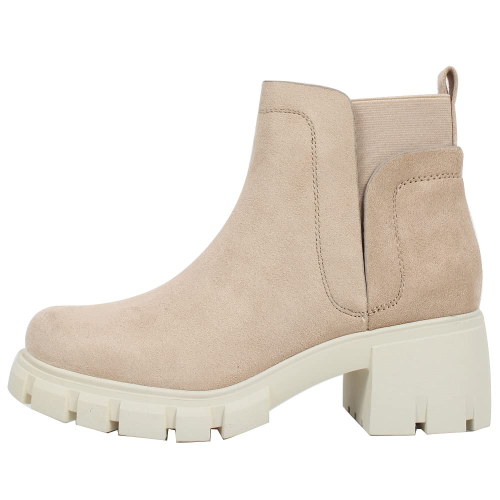 Women's Faux Leather Chelsea Boots - Slip On Ankle Booties with Lug Sole | Comfortable & Stylish for Casual Outfits, Work & Fall Fashion