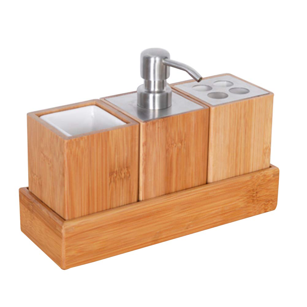 DOITOOL 4-Pack Bamboo Toothbrush Holder Set - Luxury Bathroom Organizer for Toothbrushes & Bottles - Family Bathroom Accessories for Countertop, Sink, or Vanity Storage
