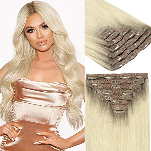 Loxxy Clip-in Hair Extensions - 100% Remy Human Hair, Double Weft, Silky Straight 20