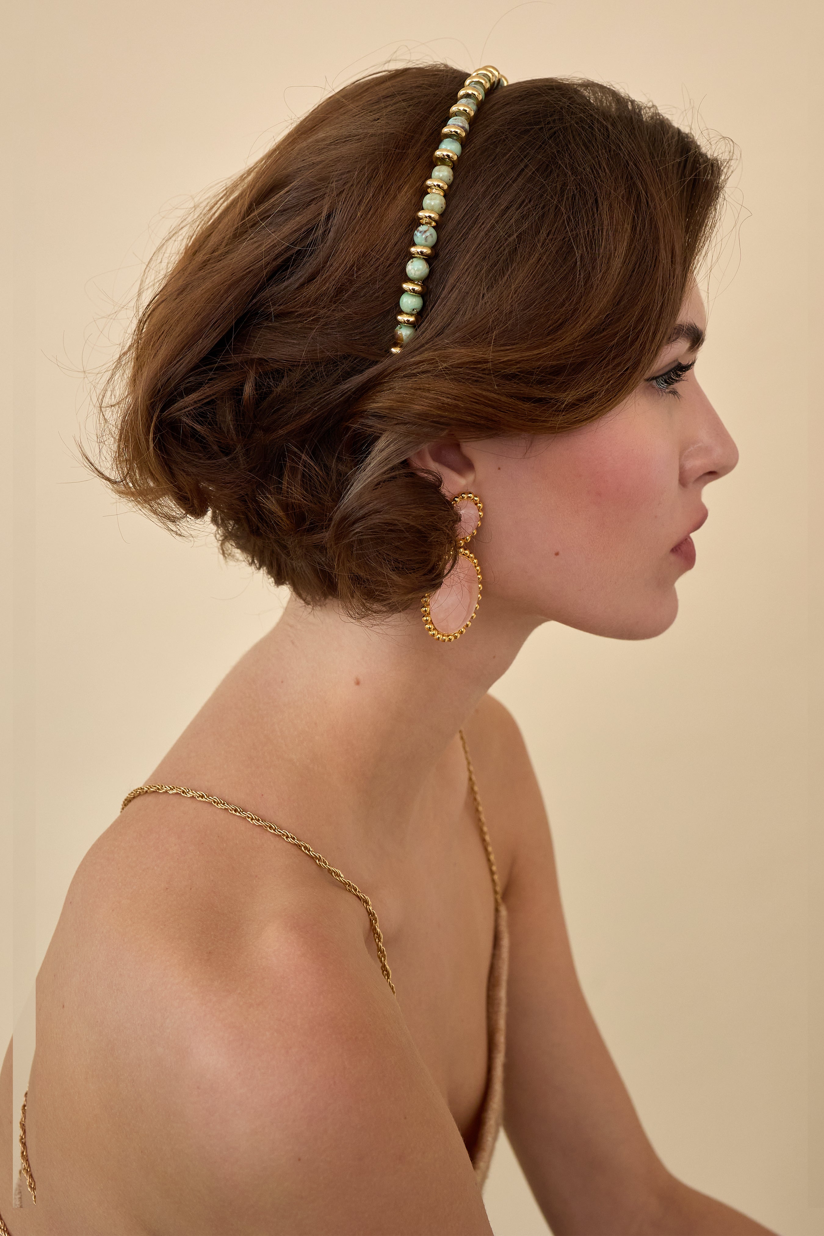 Xenia Stone Beaded Strand Headband for Women - Bohemian Crystal Hair Accessories for Weddings, Parties & Everyday Wear - Adjustable Elastic Head Wrap for Long Hair