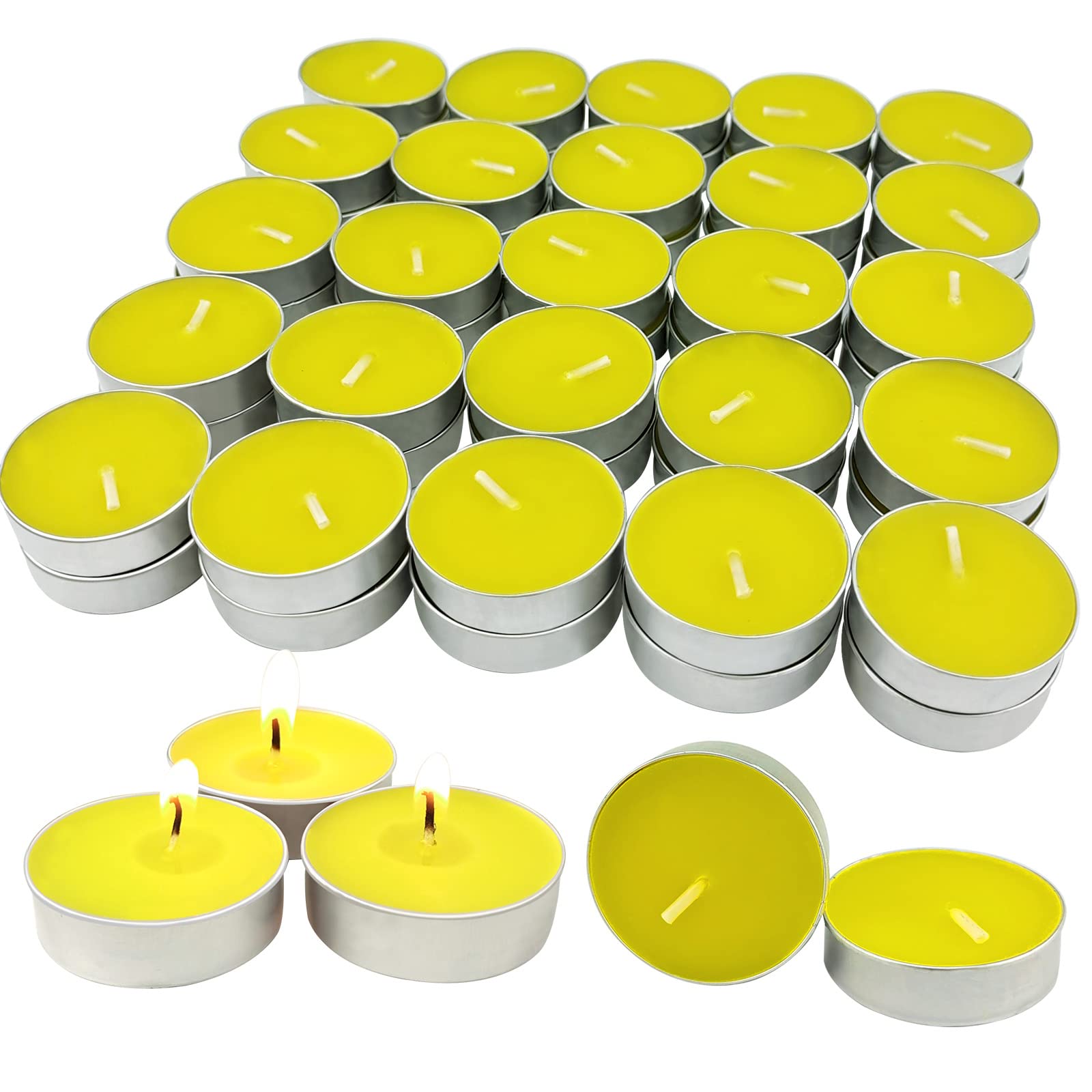 NOSTOSON Citronella Tea Light Candles - Pack of 50, 4-Hour Burning Mosquito Repellent Candles for Indoor & Outdoor Use | Perfect for Patio, Garden, Camping & Backyard Gatherings