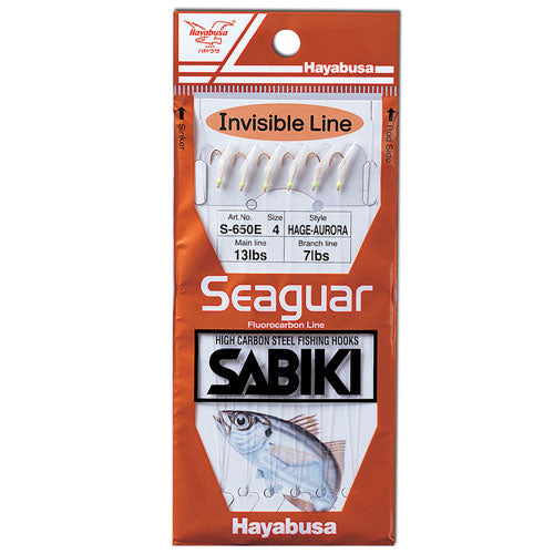 Hayabusa Hage Aurora S 650E Fluorocarbon Sabiki Rig - Saltwater Fishing Bait Rig for Offshore & Inshore Fishing - Perfect for Catching Mackerel, Sardines & Baitfish