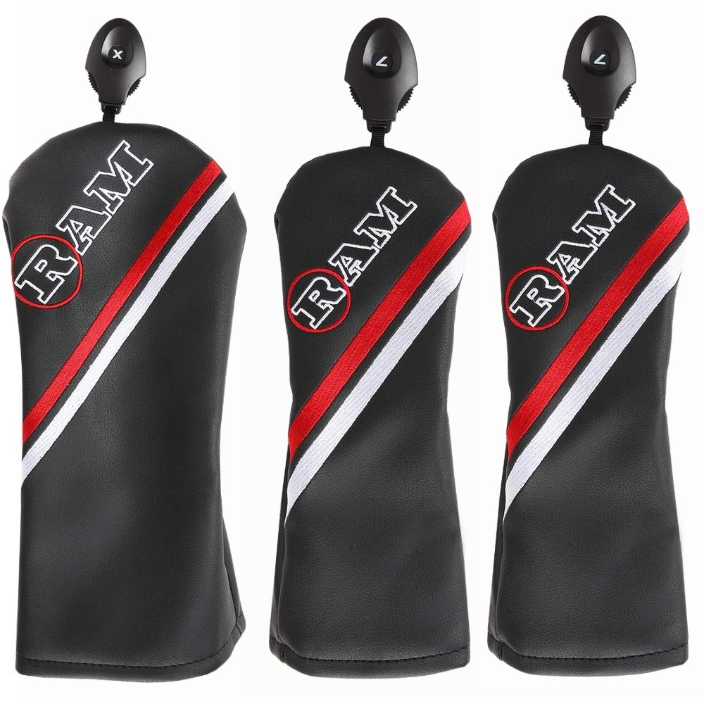 Ram FX Golf Club Headcovers for Driver, Wood, and Hybrid (1-3-X) - Black - Premium Protection for Golf Clubs on the Course or Driving Range