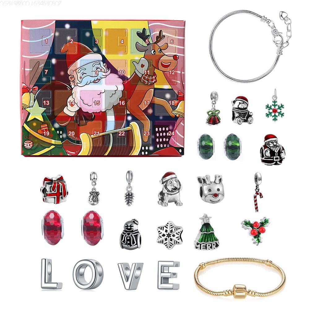 Maedack DIY Christmas Advent Calendar - 24 Days Countdown with Charms Bracelet Beads Jewelry Set for Kids & Girls | Perfect Holiday Gift for Xmas Party, Classroom Exchange & Festive Family Activities