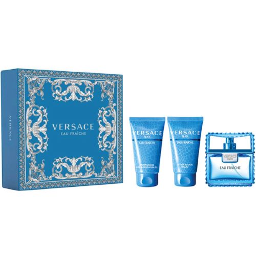 Versace Fraiche 3-Piece Cologne Gift Set for Men - Eau de Toilette, After Shave & Body Wash - Perfect for Birthday, Anniversary & Valentine's Day Gifts