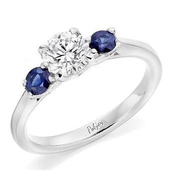 18K Gold 2 Carat Lab Grown Diamond & Sapphire Trilogy Ring for Women - Elegant Engagement, Wedding, Anniversary Jewelry Gift - Perfect for Proposals, Bridal Sets & Special Occasions