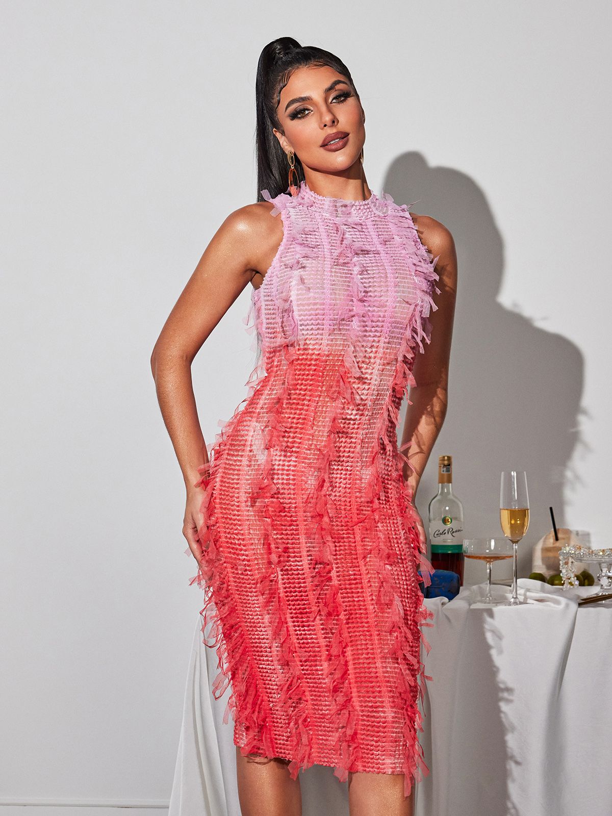 Arlo Ombre Fringe Midi Dress in Pink - Flowy Boho Summer Dress for Women | Perfect for Beach Vacations, Music Festivals & Date Nights