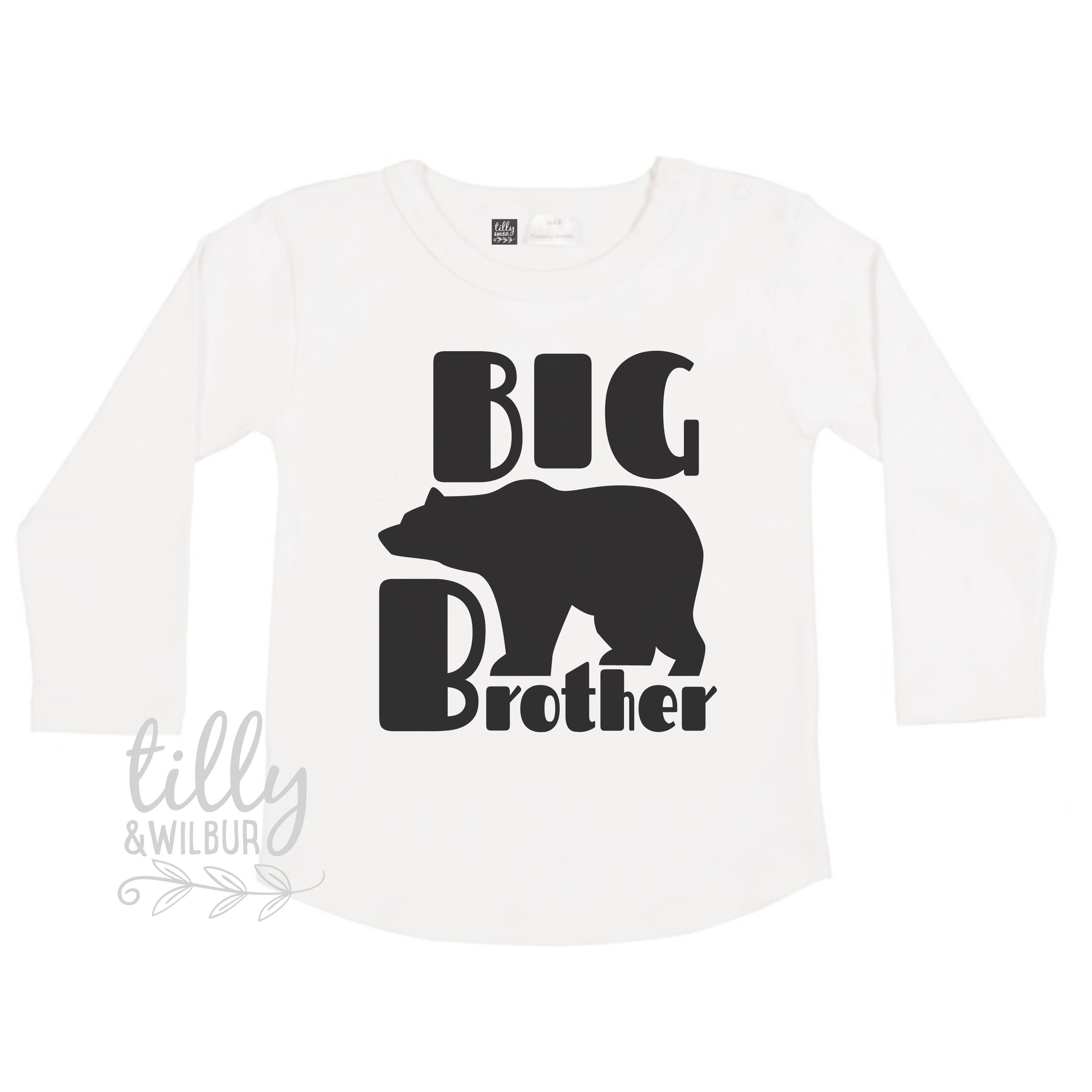 Big Brother Bear Long Sleeve T-Shirt for Kids | Cute Animal Graphic Tee | Soft Cotton Comfort | Perfect for Sibling Matching Outfits & Family Photos