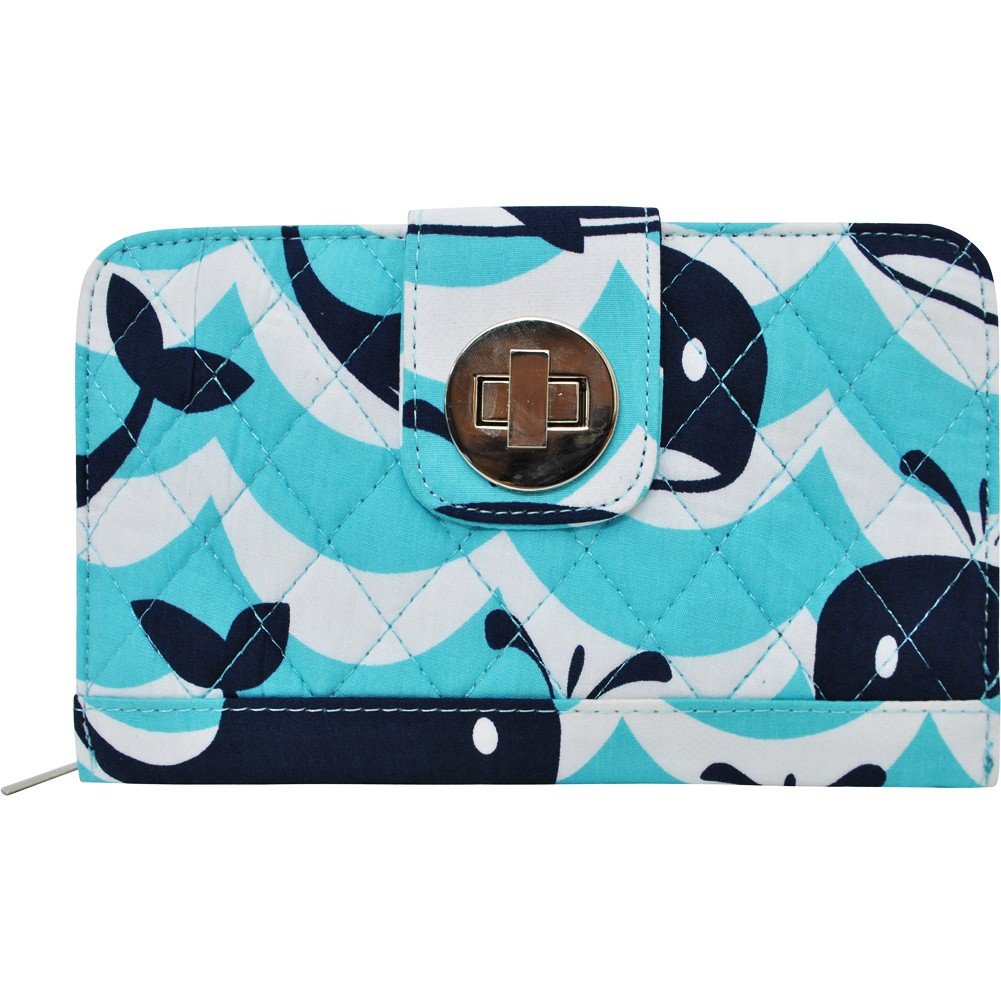 Ocean Waves Whale Print Quilted Twist Lock Wallet - Stylish Bi-Fold Wallet for Men & Women - Perfect for Travel, Shopping, and Everyday Use