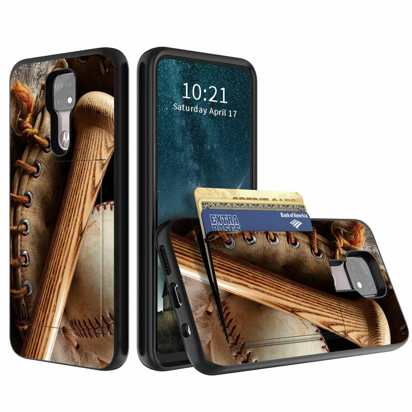 Shockproof Wallet Phone Case for Moto G Power 2021 (6.6 inch) - Dual Layer Hybrid Cover with Credit Card Slots & ID Holder, Non-Slip Soft TPU + Hard PC Protection | Perfect for Baseball Games, Outdoor Activities & Daily Use
