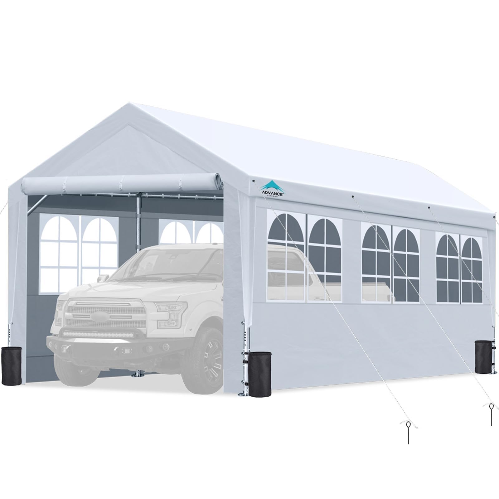ADVANCE OUTDOOR 10x20 ft Heavy Duty Adjustable Height Carport Canopy - Weatherproof Garage Shelter for Cars, Boats & Outdoor Events with Removable PVC Windows & Sidewalls - Perfect for Weddings, Parties & Vehicle Protection (White)