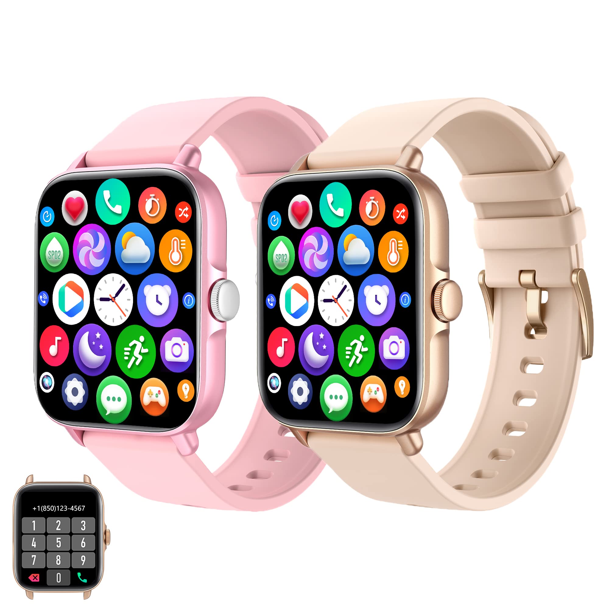 2 Pack Smart Watches with Call Function, Full Touch Screen Fitness Tracker for Android & iOS - Heart Rate Monitor, Sleep Tracker, Blood Oxygen & Step Counter - Perfect for Workouts, Running & Daily Health Monitoring
