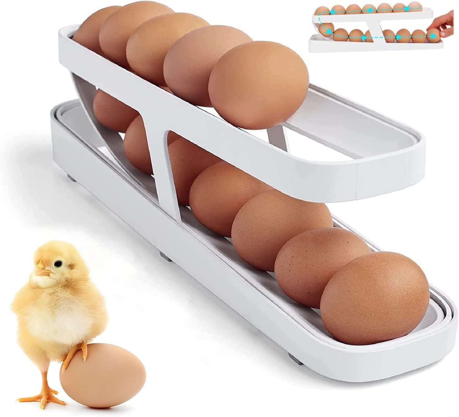 SHOPOLIFE Refrigerator Egg Holder - Automatic Rolling Egg Dispenser, Space-Saving Egg Storage Container Organizer for Kitchen Cabinet (1 Pack) - Perfect for Fresh Egg Storage & Easy Access in Refrigerator