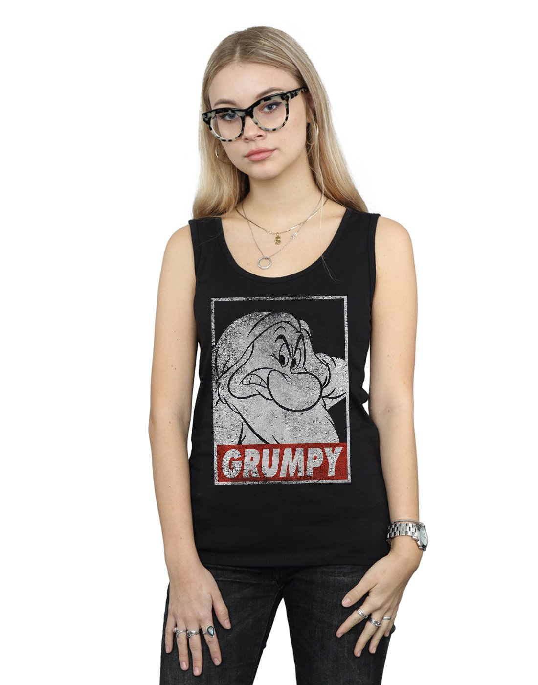 Disney Women's Snow White Grumpy Dwarf Graphic Tank Top - Vintage Cartoon Tee for Casual Wear & Disney Fan Gifts